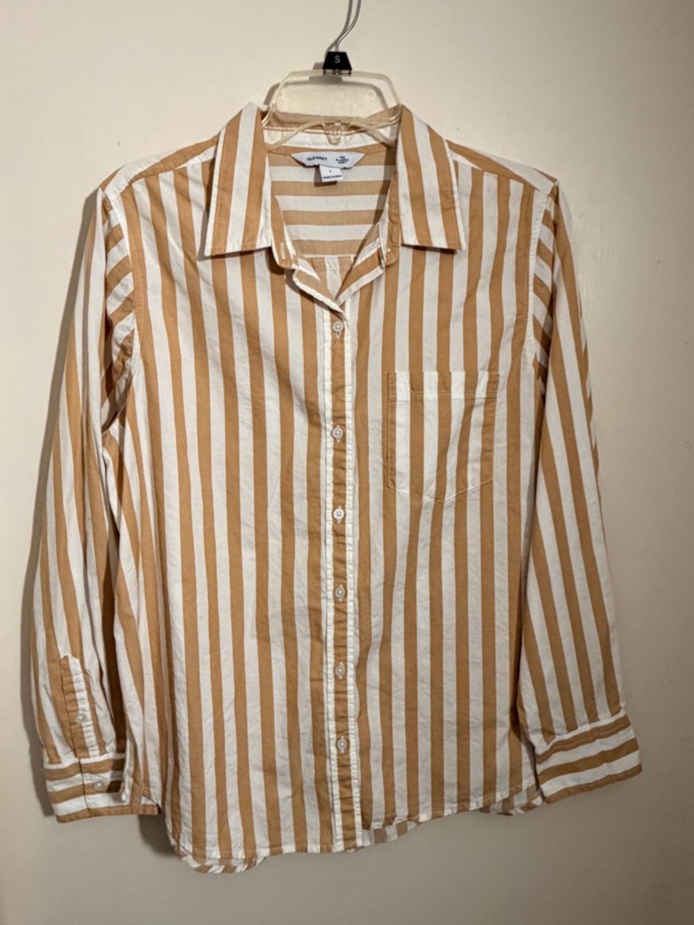 Old Navy Tan and White Striped Button Down Shirt